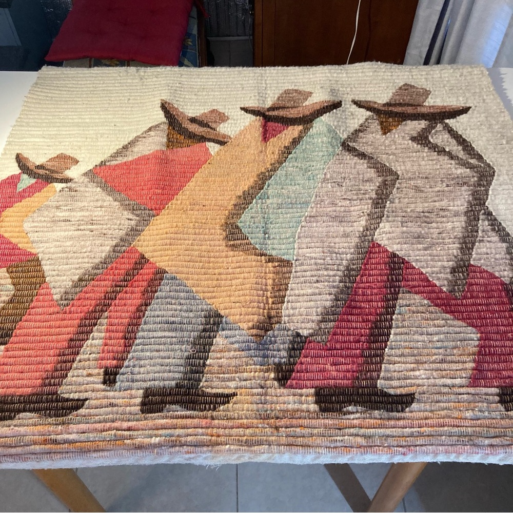 Handcrafted Woven Tapestry with Colorful Figures Peruvian Style Wall Hanging Fun